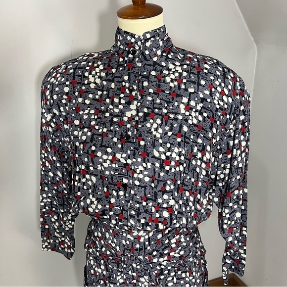 Vintage Long Sleeve Womens Wiggle Dress Small Bodycon Abstract Dots Unique Retro - Picture 11 of 14